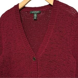 Lauren Ralph Lauren Women’s M Burgundy Wine Cotton Loose Knit Sweater Cardigan